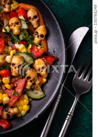 Halloween salad with cheese in shape of skull 130768249