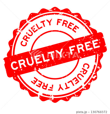 Grunge red cruelty free word round seal stamp on white background 130768372