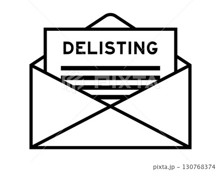 Envelope and letter sign with word delisting as the headline Envelope and letter sign with word delisting as the headline 130768374
