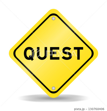 Yellow color transportation sign with word quest on white background Yellow color transportation sign with word quest on white background 130768406