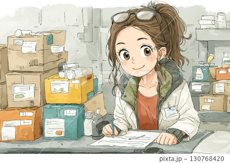美優シリーズ：病院向け医薬品を出荷するシーンの美優 130768420