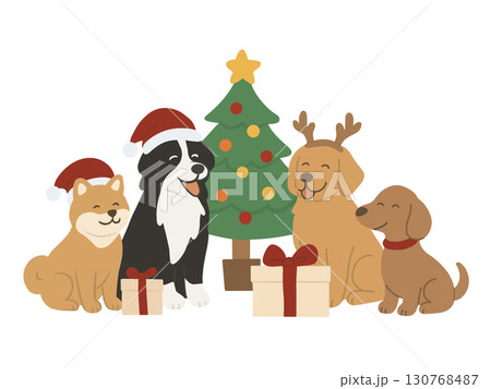クリスマスパーティーをする犬たちのイラスト素材 [130768487] - PIXTA