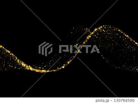 Wave of golden particles scattering on black background for luxury banners and festive designs 130768500