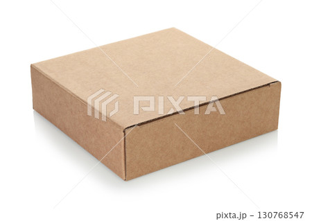 Thin kraft cardboard box, isolated on transparent background. Minimal, eco-friendly packaging concept, versatile for storage, gifts, shipping, and product presentation Thin kraft cardboard box, isolated on transparent background. Minimal, eco-friendly packaging concept, versatile for storage, gifts, shipping, and product presentation 130768547