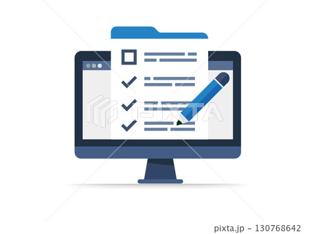 Choosing answer, questionnaire form, exam preparation, online test, checklist on monitor stock illustration Choosing answer, questionnaire form, exam preparation, online test, checklist on monitor stock illustration 130768642