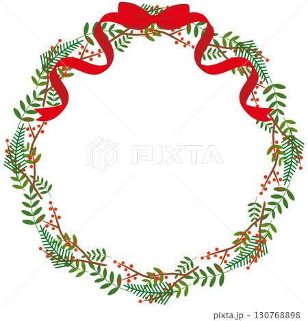 赤いリボンのついたクリスマスリースのイラスト 赤いリボンのついたクリスマスリースのイラスト 130768898
