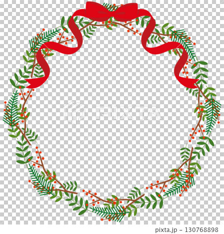 赤いリボンのついたクリスマスリースのイラスト 赤いリボンのついたクリスマスリースのイラスト 130768898