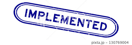 Grunge blue implemented word rubber seal stamp on white background 130769004
