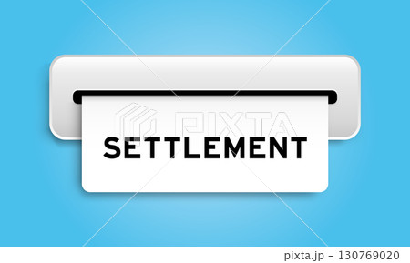 White coupon banner with word settlement from machine on blue color background White coupon banner with word settlement from machine on blue color background 130769020