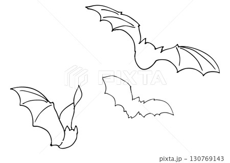 ハロウィンこうもりの線画イラスト素材 ベクター 130769143