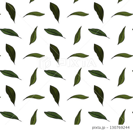 Silhouettes of leaves olive seamless pattern. Vector graphic line ink colored illustration. Silhouette sign for logo, print, comics, fashion, pop art, boards, design, stickers, decoration, posters Silhouettes of leaves olive seamless pattern. Vector graphic line ink colored illustration. Silhouette sign for logo, print, comics, fashion, pop art, boards, design, stickers, decoration, posters 130769244