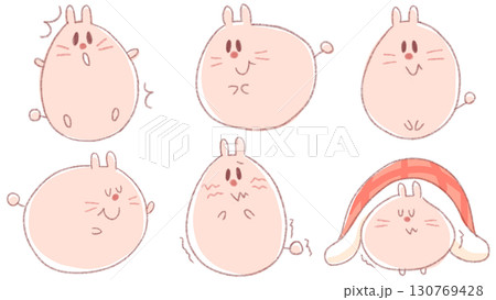 かわいい人気動物キャラクターイラスト素材セット【うさぎ】全身 130769428