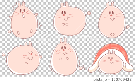 かわいい人気動物キャラクターイラスト素材セット【うさぎ】全身 130769428