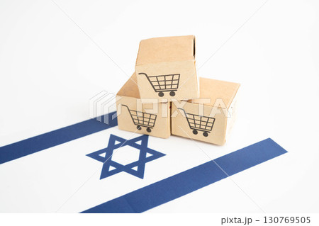 Online shopping, Shopping cart box on Israel flag, import export, finance commerce. Online shopping, Shopping cart box on Israel flag, import export, finance commerce. 130769505