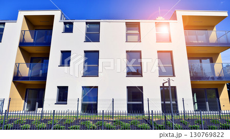 Modern elements in contemporary  architecture. Architectural details of a modern apartment building. 130769822