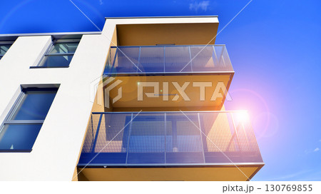 Modern elements in contemporary architecture. Architectural details of a modern apartment building. Modern elements in contemporary architecture. Architectural details of a modern apartment building. 130769855