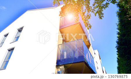Modern elements in contemporary  architecture. Architectural details of a modern apartment building. 130769875
