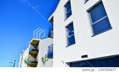 Modern elements in contemporary  architecture. Architectural details of a modern apartment building. 130769877