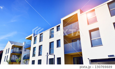 Modern elements in contemporary  architecture. Architectural details of a modern apartment building. 130769889