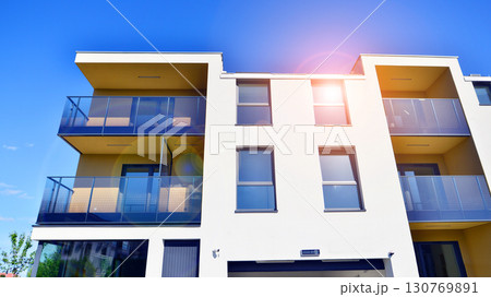 Modern elements in contemporary architecture. Architectural details of a modern apartment building. Modern elements in contemporary architecture. Architectural details of a modern apartment building. 130769891