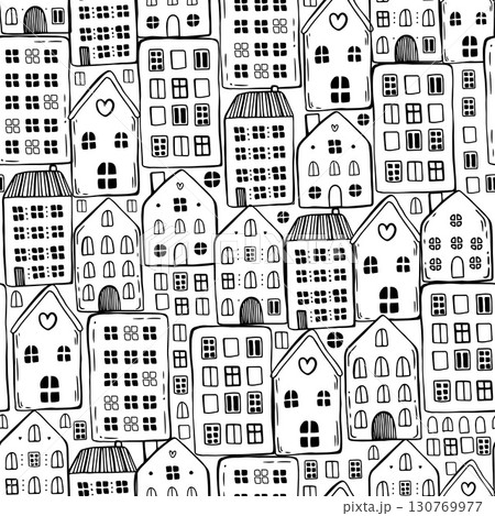 Seamless monochrome pattern with hand drawn doodle vector illustration 130769977
