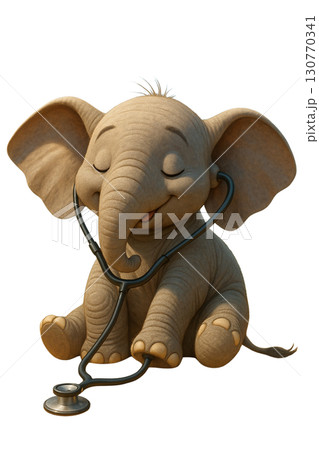 聴診器で音を聞くゾウ 130770341