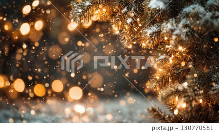 Beautiful Christmas Greeting Card Frame with Festive Bokeh Effect 130770581