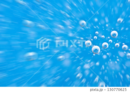 Water close up. Movement of water with oxygen bubbles. Blue beautiful underwater background Water close up. Movement of water with oxygen bubbles. Blue beautiful underwater background 130770625