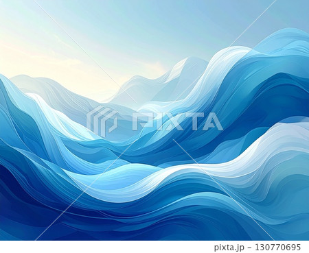 海の青と白が溶け合う抽象的グラデーション背景 柔らかな流線模様 130770695
