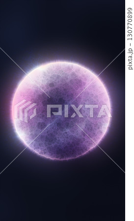Mysterious glowing sphere with intricate inner patterns, radiating soft energy in a dark space 130770899