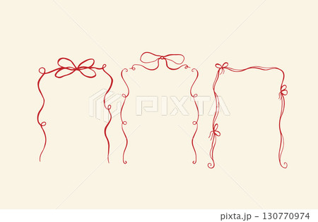 Whimsical red ribbon frames with bows. Hand Drawn borders for wedding invitation, holiday greetings, birthday card, valentine day Whimsical red ribbon frames with bows. Hand Drawn borders for wedding invitation, holiday greetings, birthday card, valentine day 130770974