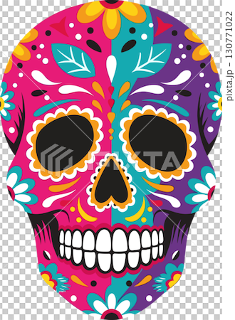 メキシコ死者の日に使えるカラフルなシュガースカル透過ベクターアイコンイラスト 130771022
