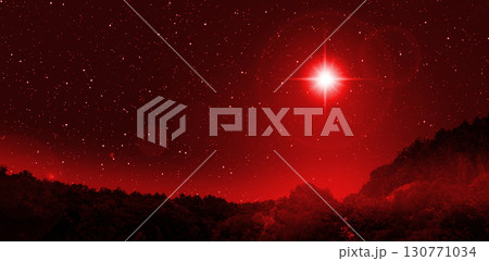 Bright red star of Bethlehem indicates the Nativity of Jesus Christ. 130771034