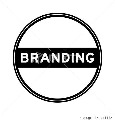 Black color round seal sticker in word branding on white background 130771112