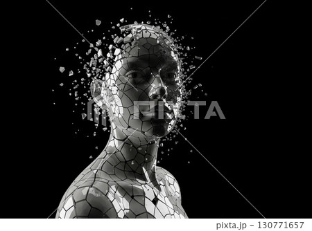 Human head shattering into pieces showing the concept of mental health, stress, and trauma 130771657