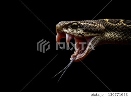Rattlesnake with open mouth and fangs a dramatic portrait of a dangerous viper 130771658