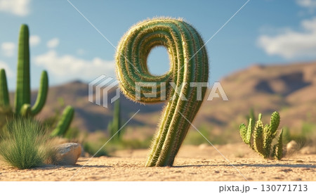 Shape number 9 made from cactus plant textured in desert background 130771713