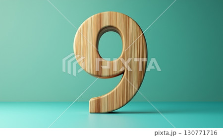 Shape number 9 made from pieces wooden textured in pink pastel background 130771716