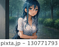 雨宿りをする青髪の日本人成人女性.jpg 130771793