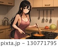 料理をする黒髪の日本人成人女性セクシーなエプロン姿.jpg 130771795