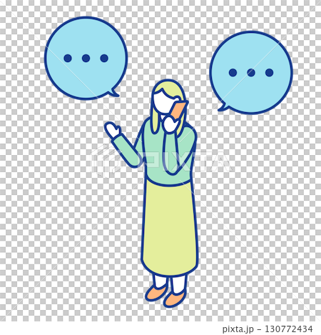 Isometric illustration of a woman talking on a smartphone. She is consulting about her problems and worries. 130772434