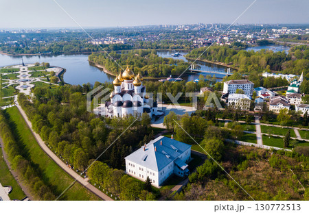 Panoramic aerial view of city of Yaroslavl with buildings, river Volga Panoramic aerial view of city of Yaroslavl with buildings, river Volga 130772513