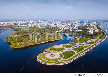 Aerial view of city of Kursk with Volga river at sunny day Aerial view of city of Kursk with Volga river at sunny day 130772537