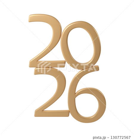 2026 3D numbers Happy New Year. christmas celebration Holiday transparent gold design background 130772567