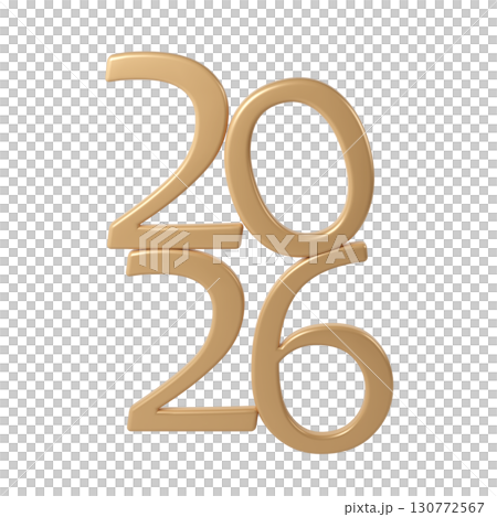 2026 3D numbers Happy New Year. christmas celebration Holiday transparent gold design background 130772567