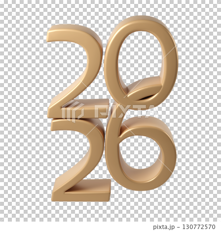 2026 3D numbers Happy New Year. christmas celebration gold transparent background design Holiday 130772570