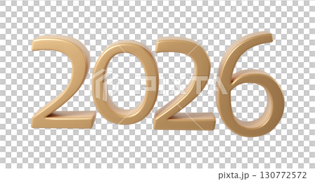2026 3D numbers Happy New Year. christmas celebration gold transparent design background Holiday 130772572
