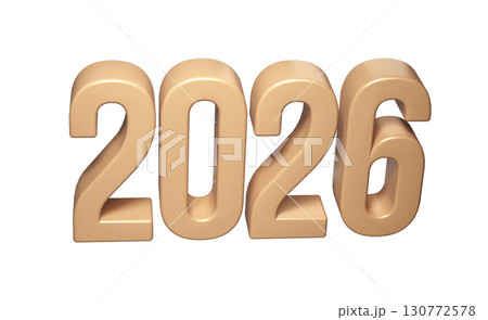 Golden Happy New Year 2026. 3d Christmas number design for poster, celebration greeting background banner, transparent 130772578