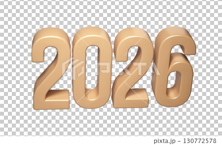 Golden Happy New Year 2026. 3d Christmas number design for poster, celebration greeting background banner, transparent 130772578