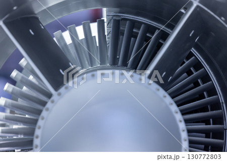 Gas turbine engine with turbine blades, Industrial gas turbine engine, Steel blades of turbine propeller industrial additive technology, 130772803